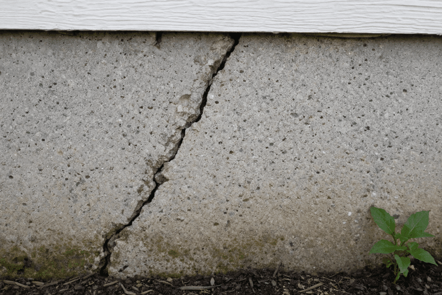 Vertical crack in concrete foundation wall observed during a Maryland home inspection
