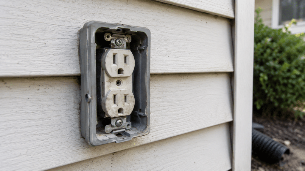 exterior outlet missing its protective cover